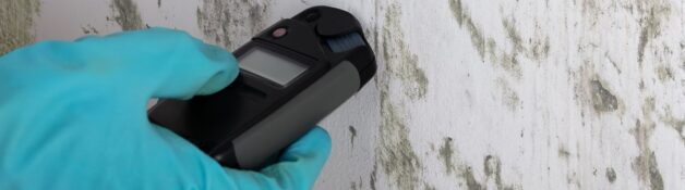 An inspector collects quick data of wall cavities for the presence of mold.